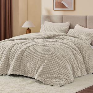 BEDELITE Fluffy Queen Comforter Set - Linen Fleece Soft Comforter for Queen Size Bed, Luxury Warm Bedding Set for Winter, Fuzzy Bed Set 3 Pieces (1 Comforter, 2 Pillowcases) (Queen(88"x88"))