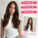 ALXNAN Long Wavy Layered Hair Extensions for Women, Clip in Hair Extensions Clip Ins Soft Full Head Synthetic Hairpieces 16 Inch Chocolate Brown with Dark Brown