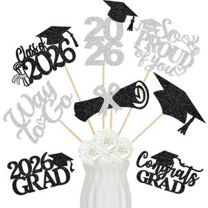 24Pcs 2026 Graduation Centerpieces Sticks Silver and Black, Class of 2026 Graduation Party Centerpieces Sticks for Tables 2026 Silver and Black 2026 Graduation Table Centerpieces Decorations