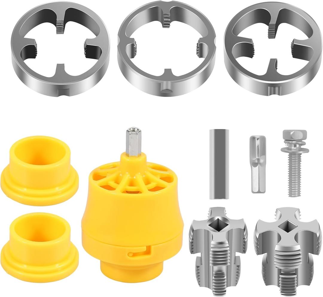 Electric Drill Compatible PVC Pipe Threader Kit with Various Die Sizes PVC Thread Maker Tool for Electric Drill PVC Thread Maker Tool with 3 Dies 1/2", 3/4", 1" Drill Plastic Pipe Tap Die Set(Type3)
