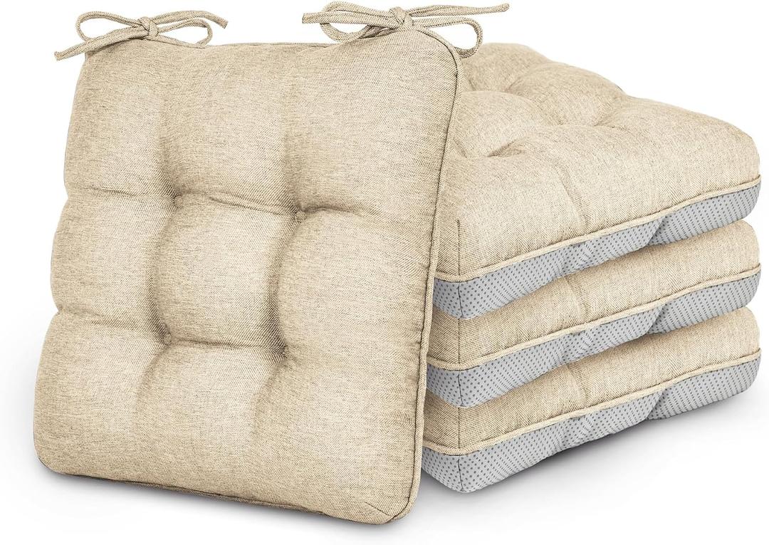Love's cabin Memory Foam Chair Cushions Set of 4, 19"x19"x3.5" Indoor & Outdoor Seat Pads for Dining, Kitchen, Office, Patio Chairs - Khaki