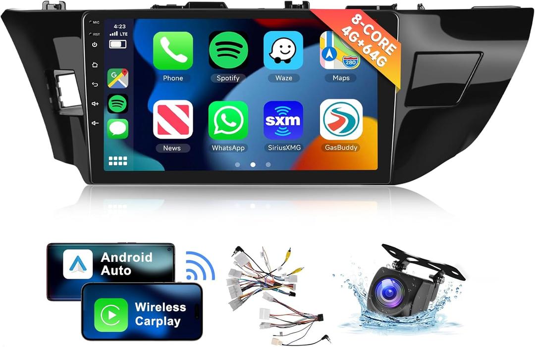 [8 CORE 4G+64G] Car Radio for Toyota Corolla/for Toyota Levin 2014-2017 with Wireless Carplay/Android Auto, 10.1 Android 13 IPS Touch Screen Stereo, Bluetooth, GPS, WiFi, SWC, DSP, Camera