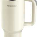 40 Oz Insulated Tumbler with Flip Straw Lid - 100% Leakproof, 100% Clean, Vacuum insulated Stainless Steel | BPA-Free, Handle & Cupholder Compatible - 24H Cold, Travel/Gym/Office (Cream)