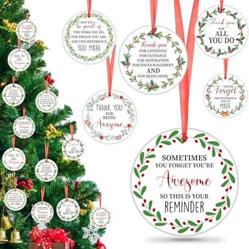 Barydat 15 Pcs Christmas Thank You Gifts for Coworkers Christmas Ornament Gift Coworkers Inspirational Ornaments for Christmas Tree Decorations Thanksgiving Employee Appreciation Team Gifts (Ceramic)