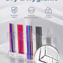 FOOGWEE 9.8" Acrylic Straw Holder for Cabinet Door - Straw Organizer with Ultra-Sticky Adhesive, Kitchen & RV Essensials, 5-Compartment Storage for Reusable Straws & Brushes, Colored Pencils, Markers (Clear)