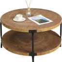 Round Boho Wood Coffee Table - 29.1" Farmhouse Natural Circle Wooden 2-Tier Coffee Tables Living Room Furniture, Natural Wood Color, 29.1" D x 18.3" H