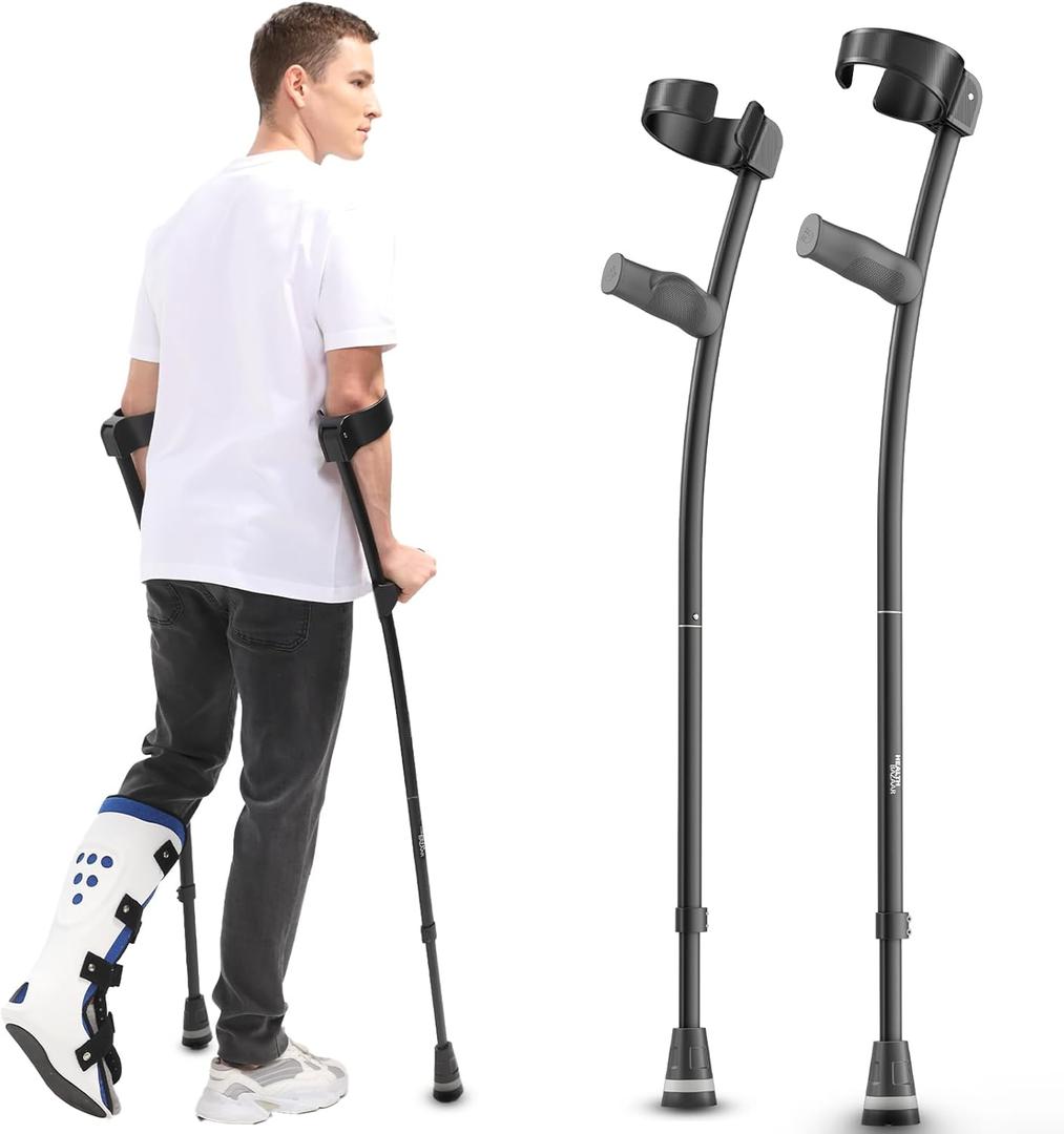 HEALTHBAZAAR Forearm Crutches for Adults, Foldable and Height Adjustable Elbow Crutche with Ergonomic Handgrips, All Terrain Tip & Slip-Resistant Base, Magnetic Grip
