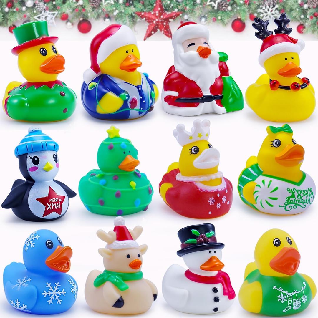 Christmas Rubber Ducks Bath Toys for Kids Boys Girls Toddlers, 2 Inch Christmas Stocking Stuffers Holiday Rubber Ducks Bath Toys Duckies Party Favors Gifts (12 Pack)