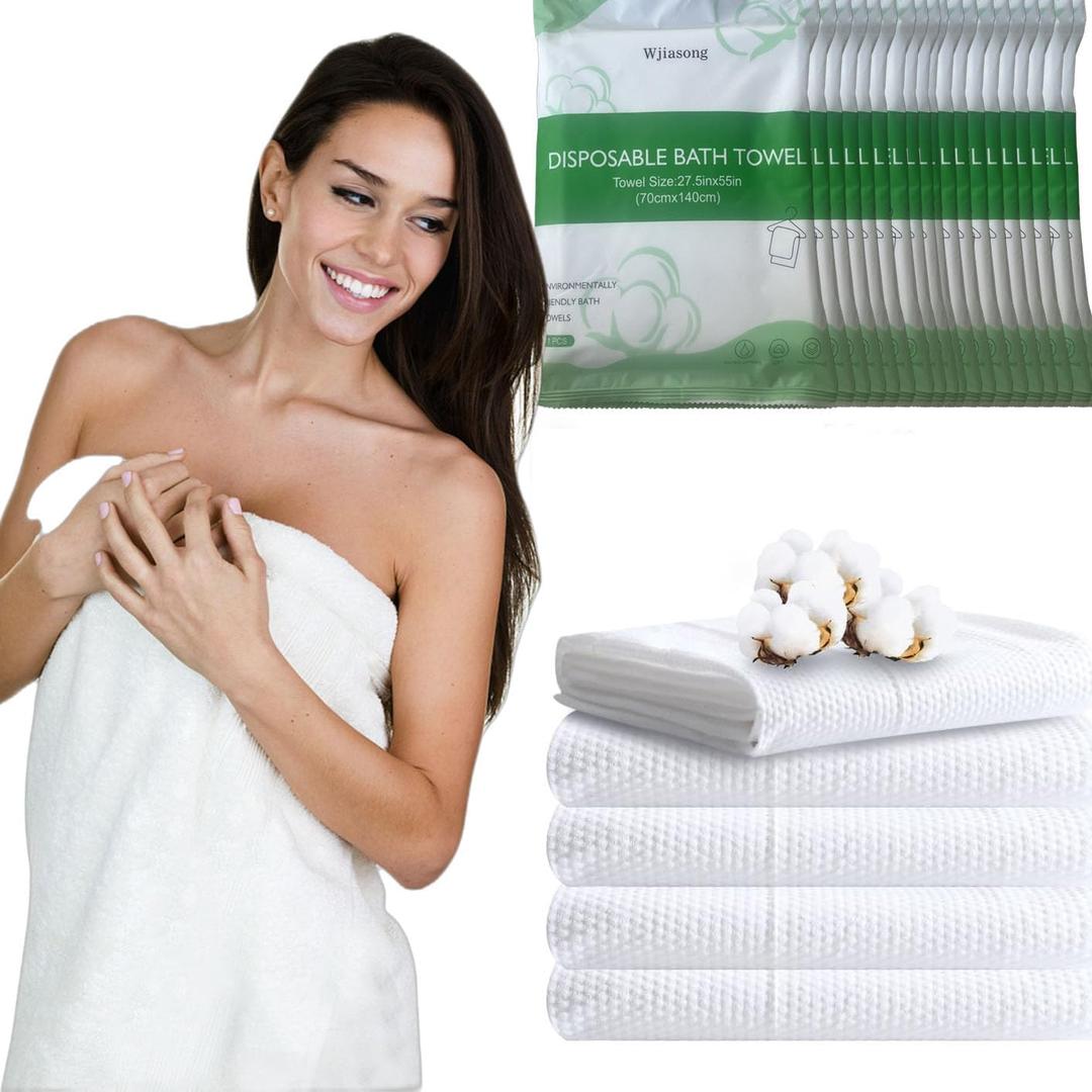 Disposable Bath Towels 55 in x 27.5 in - 20 Pack, Large Single-Use Towels for Travel, Gym, Camping - Soft, Quick Dry & Eco-Friendly