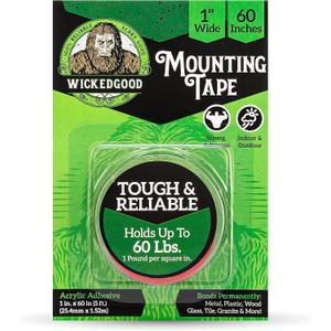 2 x WickedGood Mounting Tape (1" x 60"), Double Sided Adhesive Tape, Heavy Duty Indoor & Outdoor Tape, Waterproof (Clear) (WGA-PET-1X60)