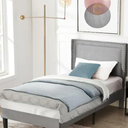 VECELO Upholstered Bed with Adjustable Headboard, No Box Spring Needed Platform Bed Frame, Bed Frame Gray Twin Bed