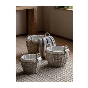 16, 14, 12in Basket Set With Cloth 3pc