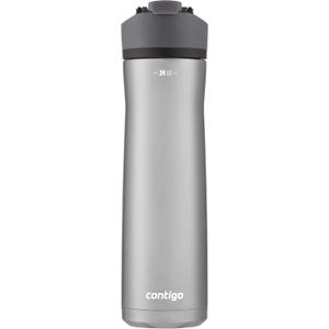 Contigo Cortland Chill 2.0 Vacuum-Insulated Stainless Steel Water Bottle, Spill-Proof Sip Technology, Interchangeable Lid, 24oz, Steel/Licorice, Perfect for Fitness Travel Everyday Use (24oz (Single Pack))