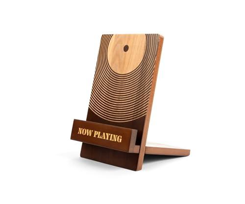 Sonny & Sloane Now Playing Vinyl Record Stand: Classic Brown Wood Record Holder - Vinyl Accessories for LP enthusiasts - Home Desk Decor for Music Lovers