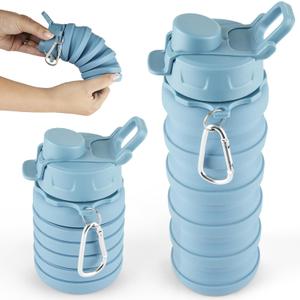 Spacesaver Collapsible Water Bottle - Foldable Water Bottle - Silicone - Travel Collapsible bottle- Lightweight, Flexible, Portable, Compact - Camping, Hiking, Traveling - Blue