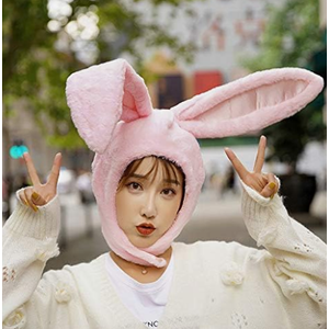 Easter Bunny Hat Ear Funny Plush Hood Women Costume Rabbit Hat Cosplay Halloween Party Holiday Hat, Pink