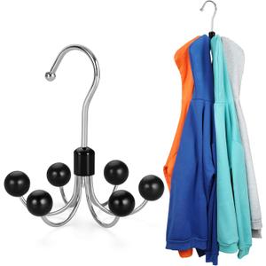 TOPIA HANGER Hoodie Hangers with 6 Wood Balls, 360Swivel Purse Hanger, Scarf Hanger, Closet Hooks, Handbag Organizer, Bra Hanger, Accessory Organizers for Scarf, Tanktop, Hat, Hoodie CT56B (1-Pack, Black)