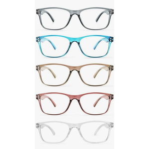 Reading Glasses Blue Light Blocking, Computer Glasses for Women Men, Fashion Square Eyeglasses 5 Pairs