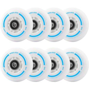 8-Pack LED Light Up Inline Skate Wheels for Kids & Teens, No Battery, PU Wheels with 608RS Bearings, Evening & Night Skating (Blue, 72mm)