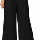 Women's Linen Pants Relaxed Fit High Waisted Boho Chic Ankle Pants Summer Beach Vacation Wide Leg Trousers (Black, XL)
