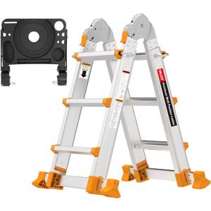 Valeo Ladder 11FT, Multi Position 3 Step Ladder Extension, Anti-Slip A Frame Folding Ladder with Removable Tool Tray, 330lbs Adjustable Telescopic Aluminum Ladders for Stairs Home Indoor Outdoor Roof