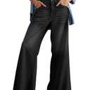 PHISOCKAT Women's Wide Leg Baggy Jeans Mid-Rise Loose Flare Jeans with Frayed Hem Stretchy Denim Pants with Pockets Y2K Black, 10