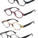 MODFANS 4 Pack Round 2.0 Reading Glasses Women Men,Retro Matte Frame Comfortable Spring Hinge-Lightweightest Readers Suitable Wear well-4 Pouch with Each Area