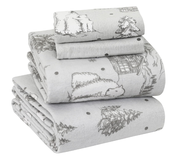 Sleepdown 100% Cotton Flannel Sheets Queen - Warm & Cozy 170 GSM Heavyweight Double Brushed Anti-Pill Winter Flannel Bed Sheets Queen, 16" Deep Pocket Fitted Sheet X2 Side Pockets - Queen, Polar Bear