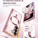 BERFY for Galaxy Z Fold 7 Case, Compatible with Magsafe, Built-in Screen Protector & Hinge Protection, Clear Plating Design Full-Body Slim Shockproof Protective Phone Case for Samsung Z Fold 7, Pink