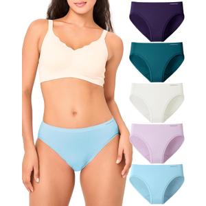 BAMBOO COOL Women's Underwear Ladies Brief Seamless Panties Moisture Wicking Stretchy Full Coverage (Small Multicolor-5 Pack-High Cut Leg-a)