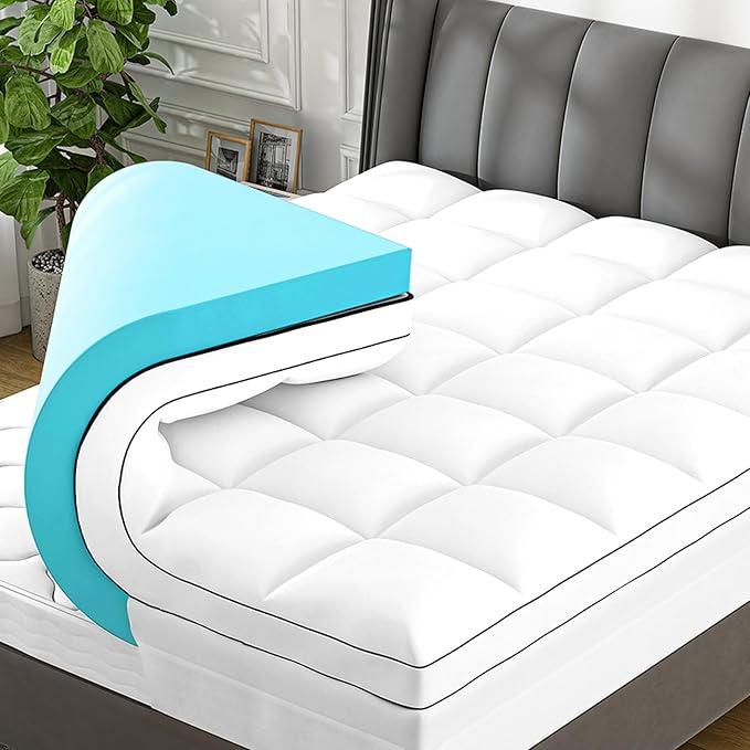 4 Inch King Mattress Topper Dual Layer,2 Inch Gel Memory Foam Plus 2 Inch Cooling Pillow Top Mattress Pad Cover for Back Pain, with 8-21 Inch Deep Pocket 4 Inch King Mattress Topper Dual Layer,2 Inch Gel Memory Foam Plus 2 Inch Cooling Pillow Top Mattress Pad Cover for Back Pain, with 8-21 Inch Deep Pocket