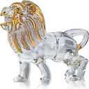 YU FENG 5.5inch Crystal Lion Figurine Collectible,Blown Painted Glass Art Wildlife Animal Sculpture Ornament Handmade Crystal Paperweight Decor Gifts,Clear