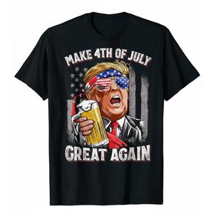 Trump Make 4th of July Great Again Men Drinking Beer Funny T-Shirt 2XL