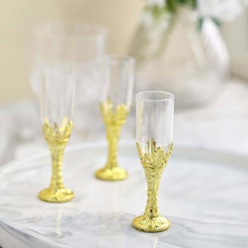 Efavormart 12 Pack | Gold Stem Clear Mini Champagne Flute Glass Party/Gift Favors - 4" Plastic