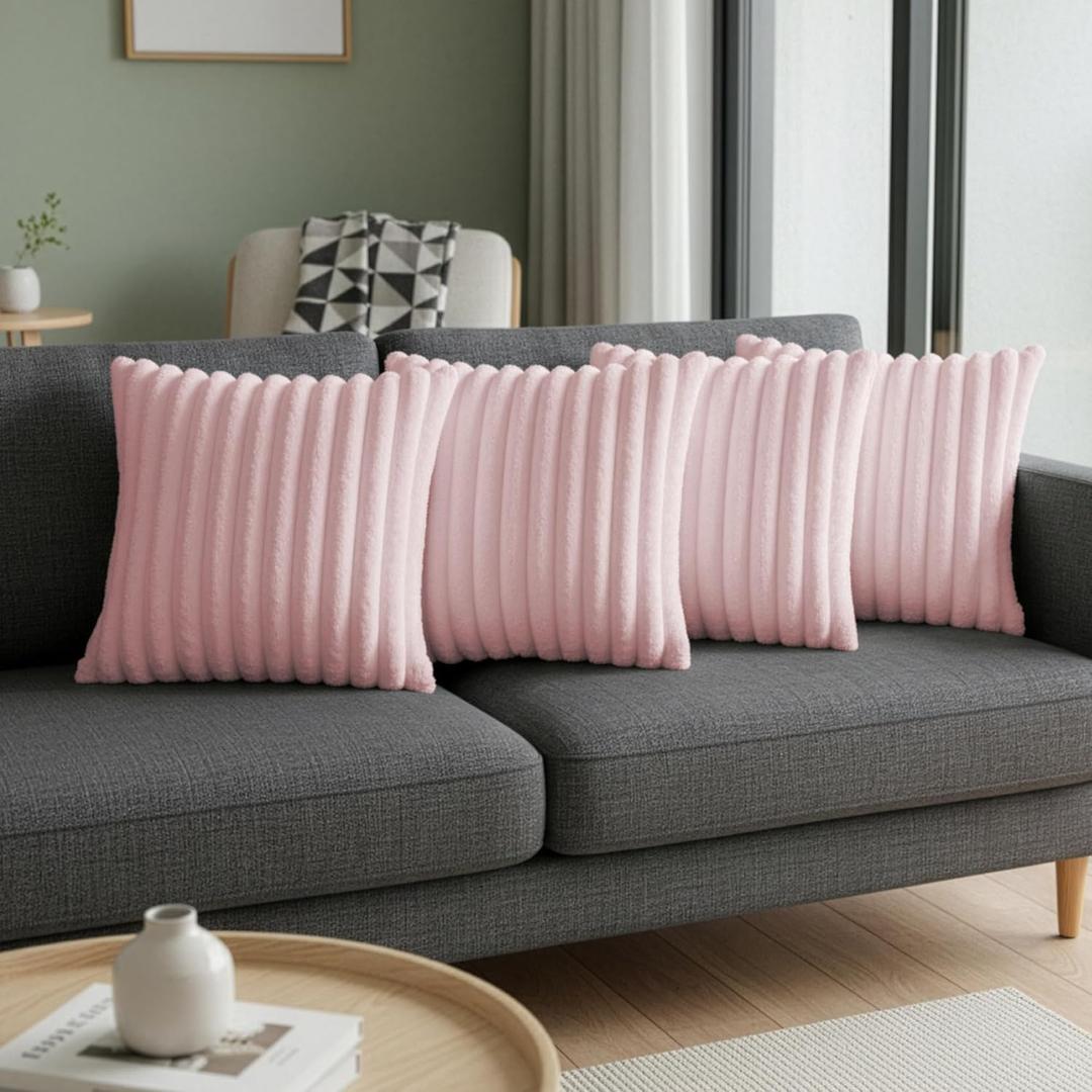 Pink Throw Pillow Covers 18 x 18 Set of 4, Cute Boho Throw Pillow Cover for Couch/Bed, Decorative Pillows Covers for Sofa/Bed, Accent Pillow Covers for Living Room, Rustic/Home/Room Decor