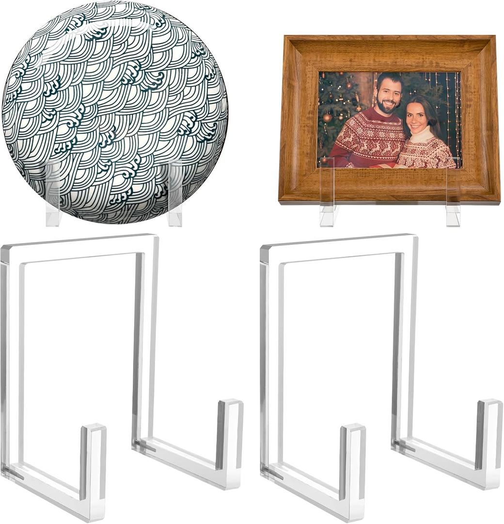 2 Pcs Clear Acrylic Plate Stand Easel for Display 6 Inch Picture Frame, Plate Holder, Tall Vinyl Record Storage, Book Organizer Decorative for Tabletop Photos Posters