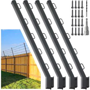 4-Pack Angle 25 Fence Post Extender, 31" Fence Barbed Wire Extend Armfor Outdoor Fences to Increase Height, Protect Privacy and Pets Jumping Off (4, 31in-25Angles - Wood Post)