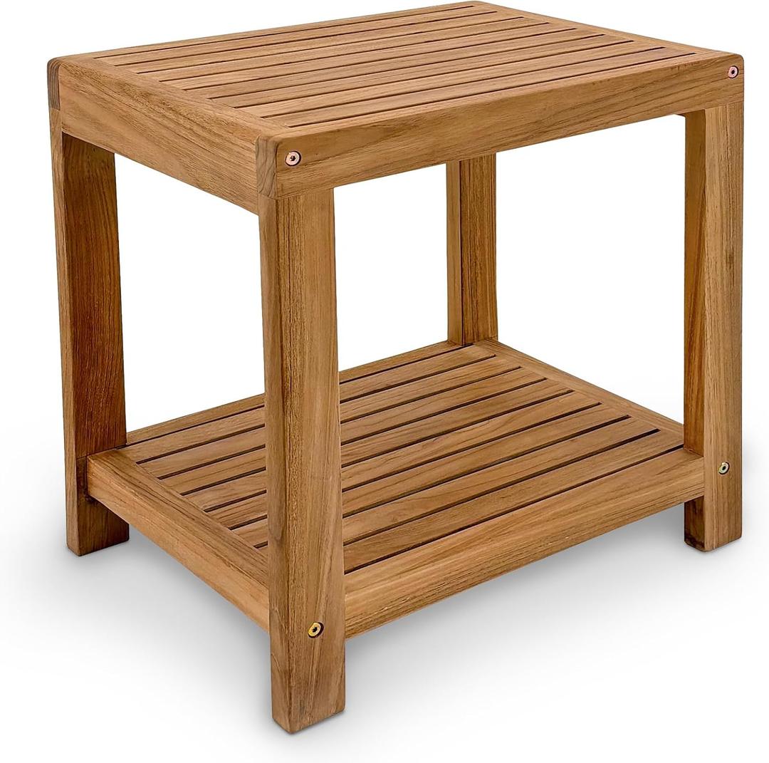 StrongTek Premium Teak Shower Bench, Durable Spa Stool with Storage, Comfortable Seating for Showering, Elegant Bathroom Furniture, Ideal for Seniors, Perfect for Shower, Bath, or Garden Use