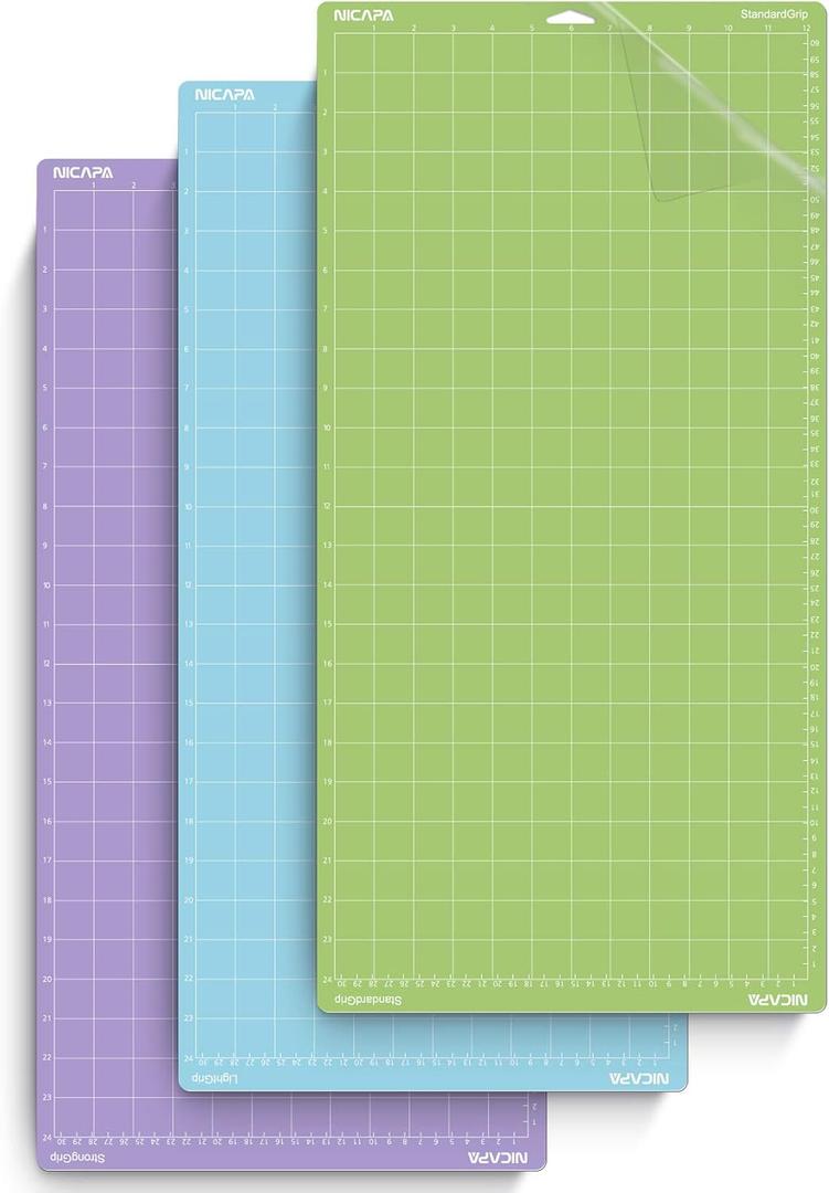 Replacement Cutting Mat(12x12 inch）for Maker 3/Maker/Explore 3/Air 2/Air/One (3pack-Standard、Light、Strong) Adhesive&Sticky Non-Slip Flexible Square Gridded Cut Mat, Variety