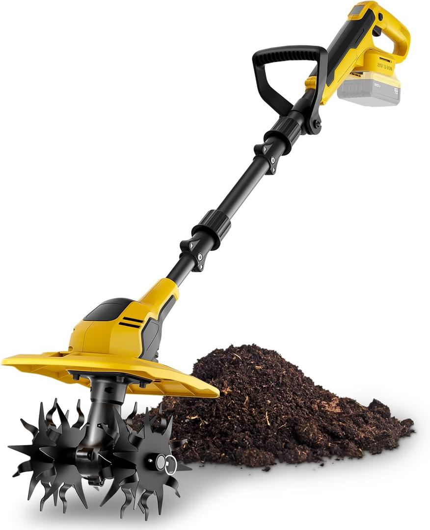 20V Cordless Garden Tiller Cultivator - Compatible with DeWalt 20V MAX Batteries, 9-in. Tilling Width & 7-in. Depth, 4 Steel Blades for Raised Beds and Flower Gardens, Battery Not Included