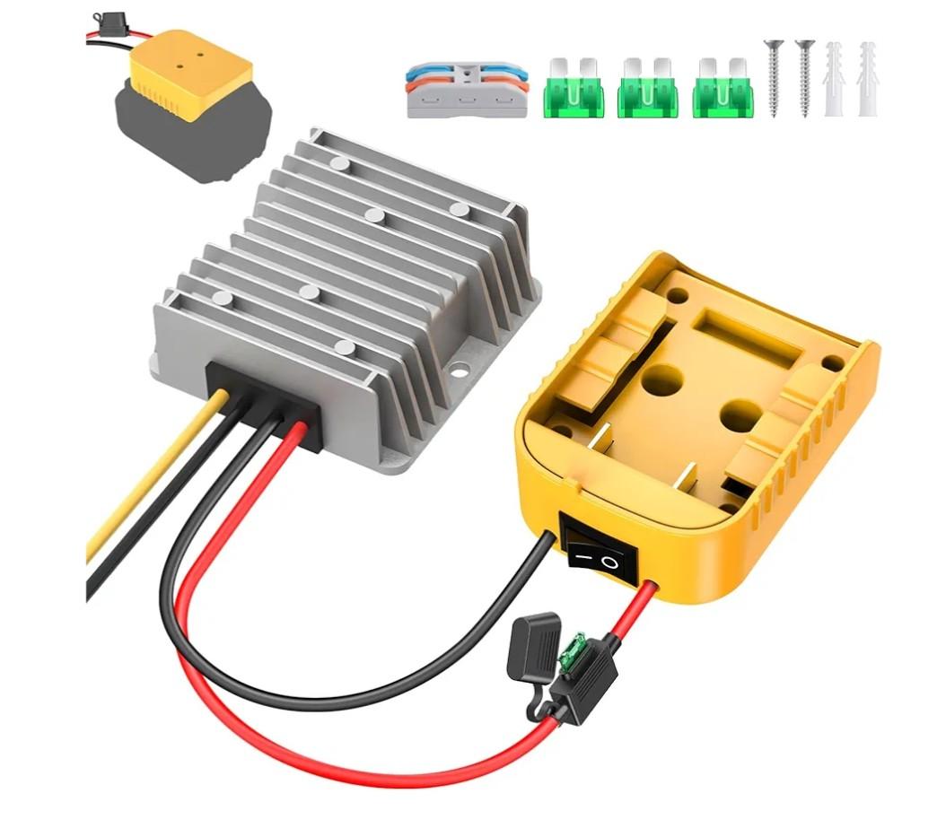 20V to 12V Step Down Converter for Dewalt 20V Battery, 240W DC Voltage Regulator with Over-Discharge Protection, Power Converter Adapter with Switch for Power Wheel Battery Adapter, DIY RC Toy Cars