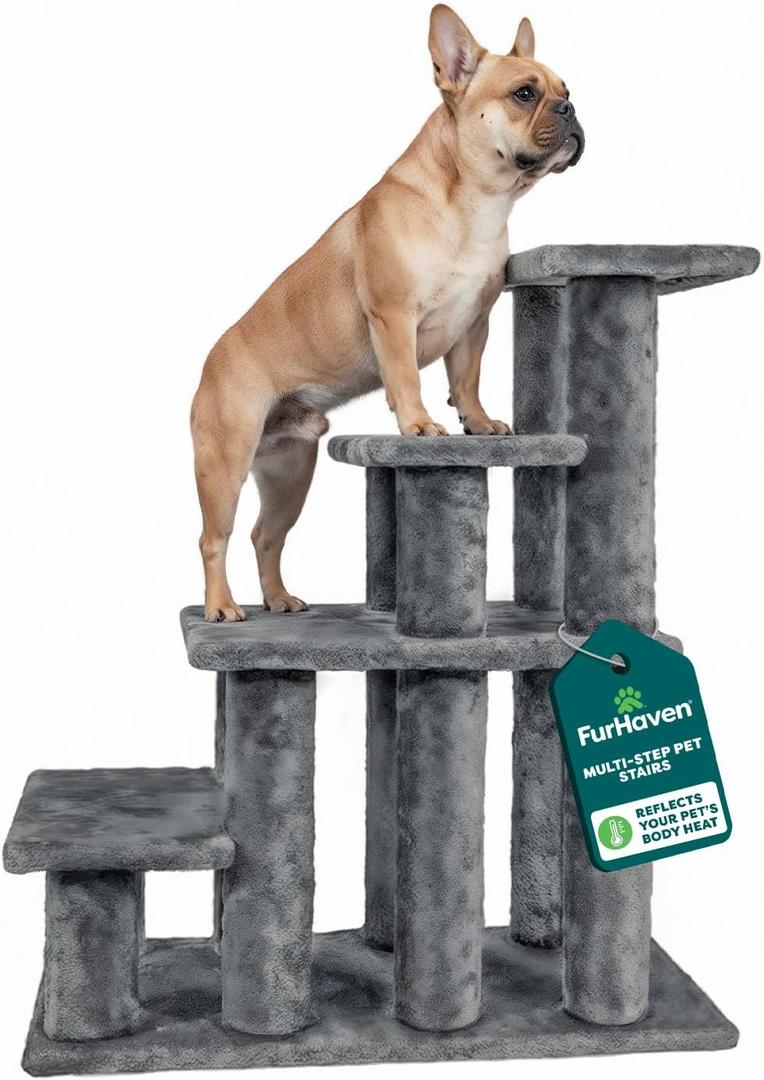 Furhaven Steady Paws Multi-Step Pet Stairs for High Beds & Sofas - Gray, 4-Step