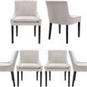 COLAMY Modern Dining Chairs Set of 6, Upholstered Corduroy Accent Side Leisure Chairs with Mid Back and Wood Legs for Living Room/Dining Room-Beige