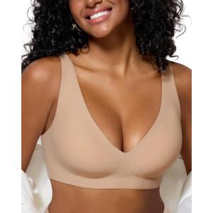 As Fairy Bras for Women Deep V Seamless Wireless Support Lift No Underwire Plunge Bralettes Full Coverage Push Up Bra (36C, Champagne Skin)