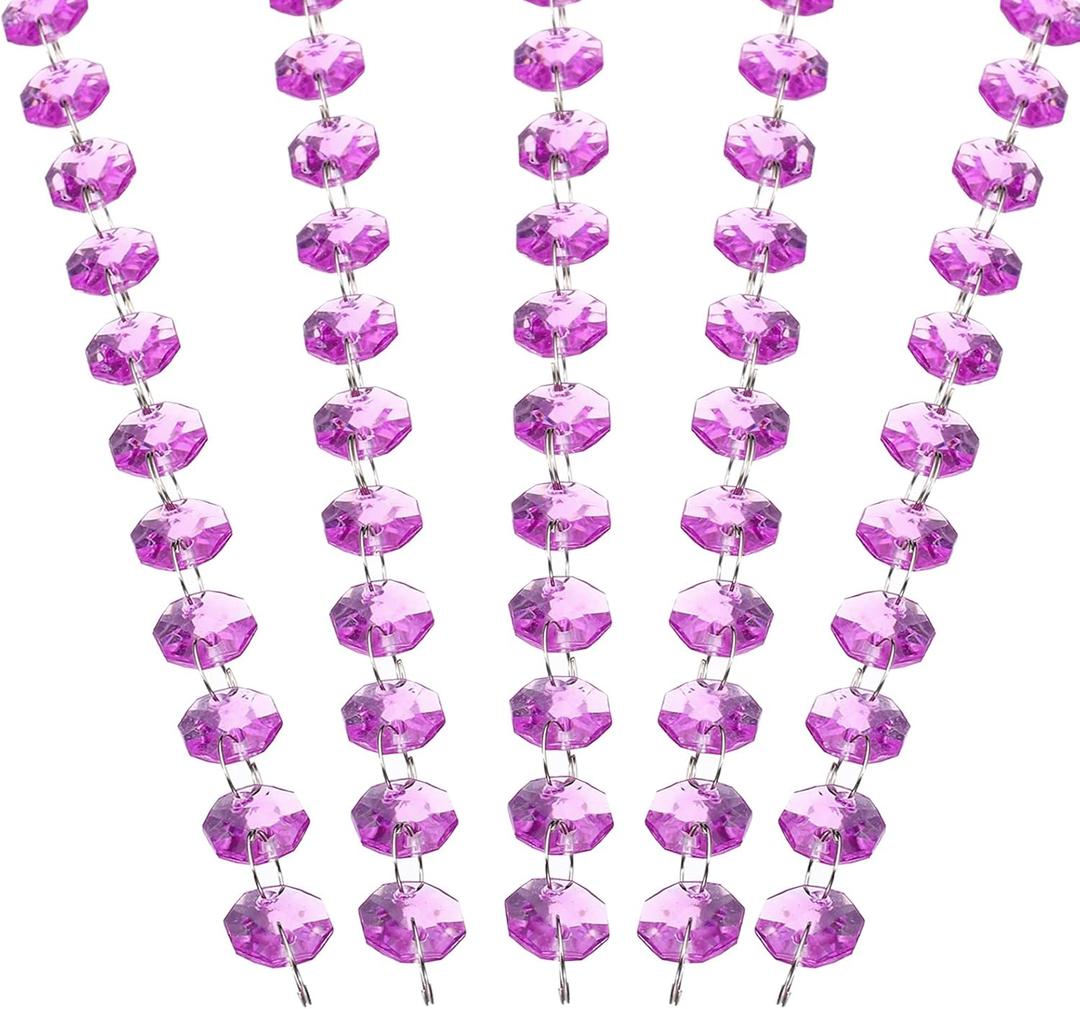 PATIKIL 14 mm Crystal Garland Strands, 16.4 Ft Acrylic Octagon Chandelier Bead Chains String for DIY Craft Wedding Party Home Decorative Jewelry Making, Purple