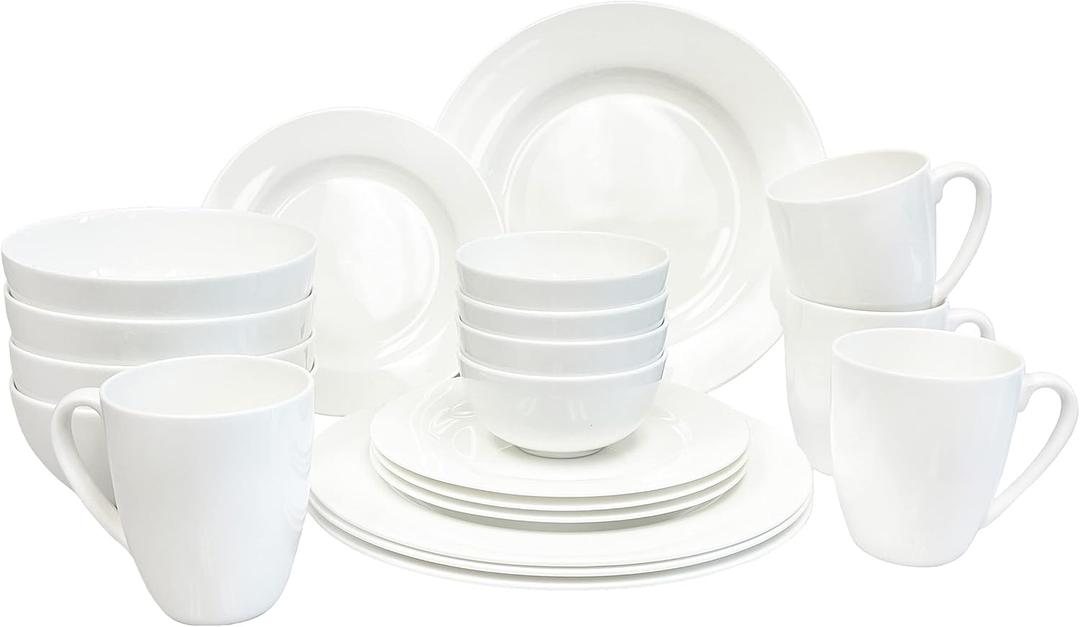 Bone China 20 Piece Dinnerware Set, Service for 4, White, Microwave Safe, Dishwasher Safe,Chip Resistant, Translucent, Elegant giftware, Dish set, For, Essential Home, Everyday Living, Kitchen Set