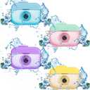 4 Pieces Cute Ice Cream Water Bottles with Strap Kawaii Camera Shaped Drinking Purse Ice Bar Transparent Jug Cup for Camping Sports Shopping Kids(Stylish Style) (Yellow, Purple, Blue, Pink)