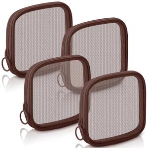 Weewooday 4 Pcs Mesh Makeup Bag Mesh Cosmetic Bag Travel Toiletry Pouch with Zipper Mini Makeup Cosmetic Purse for Daily Accessory (Small,Brown)