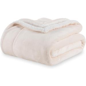 Berkshire Blanket-Sherpa Fleece Blanket, Warm and Soft Loftmink Reversible Blanket for Bed, Sofa and Travel, Cream, 90 in x 90 in (Full/Queen)