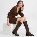 Knee High Boots for Women Round Toe Women's Fashion Tall Riding Boots Chunky Platform Long Flat Boot with Side Zipper Low Heel Block Fall Boot (6, Brown Pu)